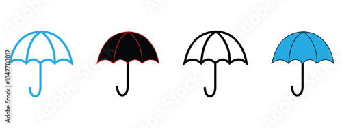 Umbrella Icon Set – Silhouette, Outline & Glyph Style Vector for Protection, Weather & Beach Concepts