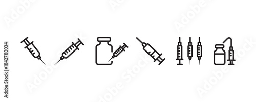 Medical syringe and vaccine icons for healthcare and medicine concepts