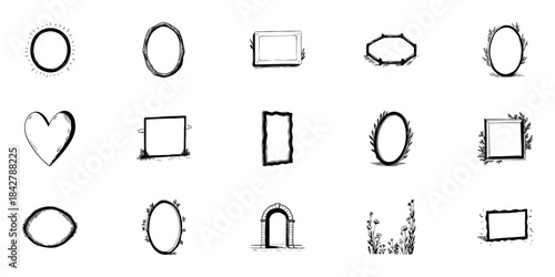 Hand Drawn Decorative Frame Doodle Sketch Set. Artistic Borders And Shapes For Creative Design Projects Collection. Versatile Elements For Invitations And Crafts. Isolated Vector Illustration