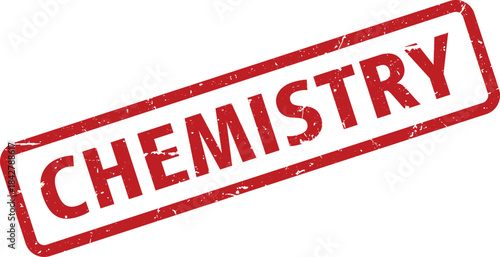 Red Distressed Chemistry Stamp Isolated on White Background Science, Education, and Laboratory Equipment