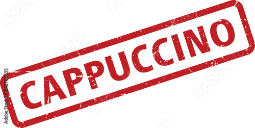 Distressed Red Cappuccino Stamp with Bold Text on White Background for Commercial Use