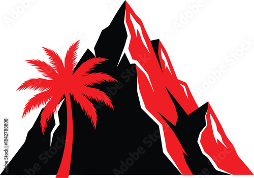 Tropical mountain scene with palm vector illustration