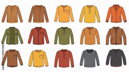 Collection of various long-sleeved shirts and sweaters for men.