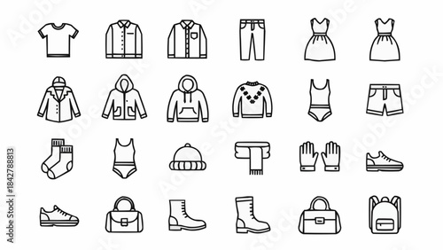 Collection of Clothing and Accessories Icons for Fashion and Style.