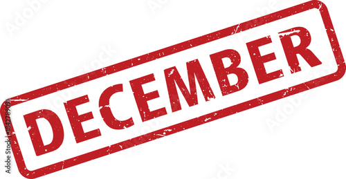Distressed December Red Stamp Angled Isolated of Month Name in Rubber Stamp Style
