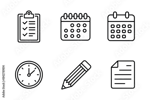 Productivity and time management outline icons set for business planning
