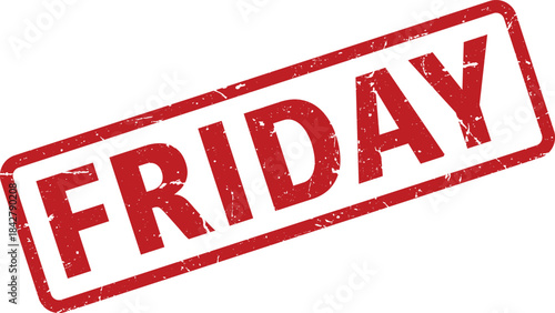 Distressed Red Friday Rubber Stamp Impression on White Background Weekend Celebration Symbol