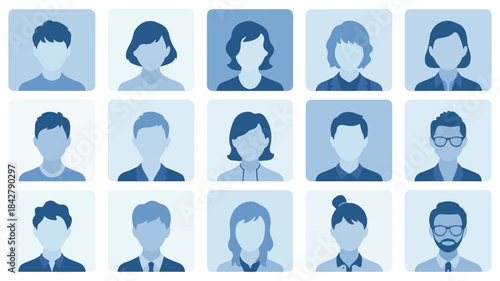Diverse Male and Female Avatar Icons in Blue Tones