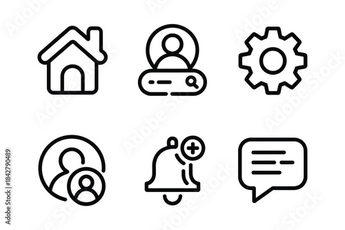 Simple black line icons for ui and web design representing common app functions