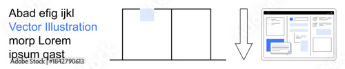 File sharing, document management, digital organization, data transfer, remote collaboration, IT processes. Graphic showing file movement to an interface. File sharing and document management