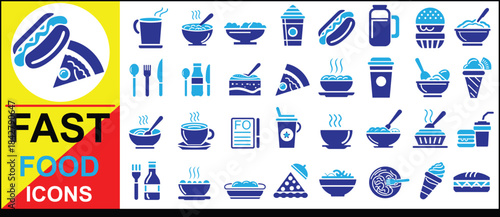 Fast Food Icons vector design, Fast Food symbol Vector Drawing, Fast Food Icons Set Graphics Illustration.