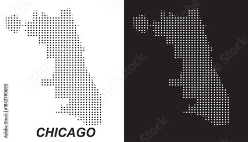 Chicago Map Vector, Illinois City Dotted Pattern Black and White Shapes, Chicago Infographic Template, Editable EPS Chicago Geography