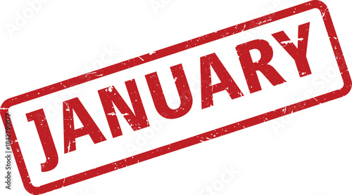 Grunge Style January Rubber Stamp in Red Ink Month, Calendar, and Planning Element