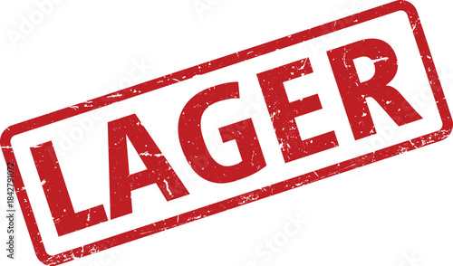 Distressed Red Rubber Stamp with the Word LAGER on a White Background