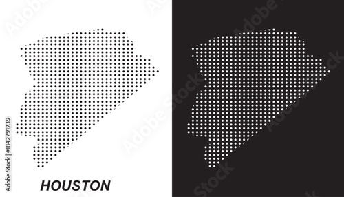 Houston Map Vector, Texas City Dotted Pattern Black and White Shapes, Houston Infographic Template, Editable EPS Houston Geography