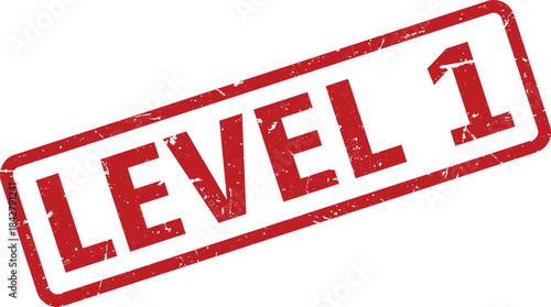 Distressed Red Level 1 Stamp Isolated on White Background, Grunge Texture Illustration
