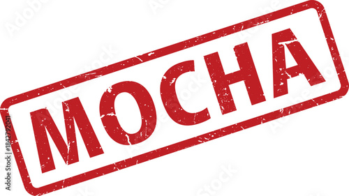 Red Distressed Rubber Stamp with MOCHA Text on White Background Grunge Effect