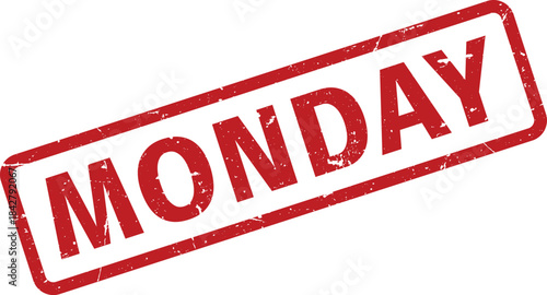 Red Distressed Rubber Stamp Featuring the Word Monday Isolated on a White Background