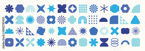 Collection of geometric graphic elements. Brutalist style abstract shapes. Retro design. Vector illustration