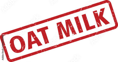 Red Oat Milk Rubber Stamp Illustration with Aged Texture on a White Background Isolated