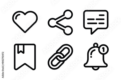 Collection of simple line icons for social media and web ui design elements
