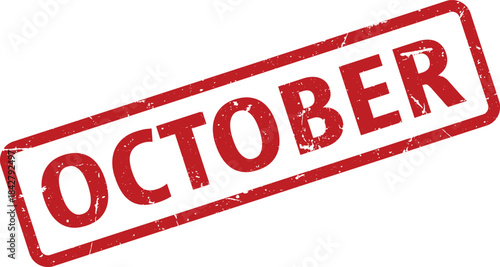 Red October Rubber Stamp with Grunge Effect on White Background Autumnal Branding Resource