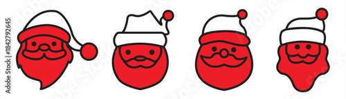 Santa Claus face icon with Santa Claus hat, mustache, and beard. Santa Claus cartoon face, Santa Claus Christmas design element, vector illustration.
