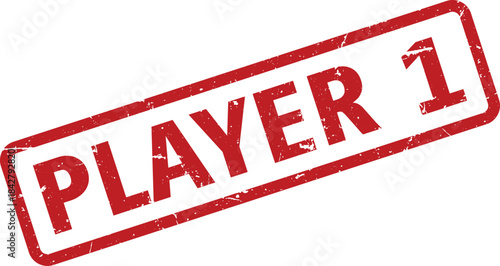 Distressed Red Player 1 Rubber Stamp on White Background, Digital Asset