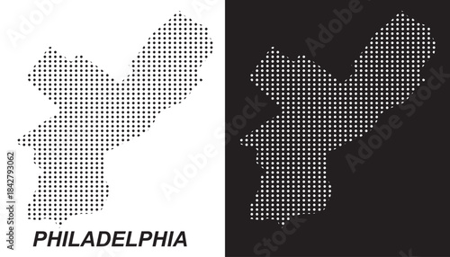 Philadelphia Map Vector, Pennsylvania City Dotted Pattern Black and White Shapes, Philadelphia Infographic Template