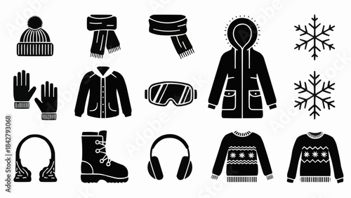 Collection of Winter Clothing and Accessories Icons.