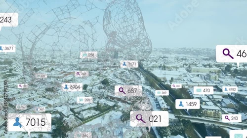 First find badge appearing, data badges filling roofs, canal, nodes forming lattice showing data