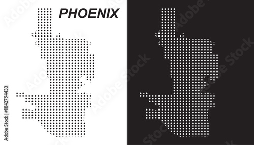 Phoenix Map Vector, Arizona City Dotted Pattern Black and White Shapes, Phoenix Infographic Template, Editable EPS Phoenix Geography