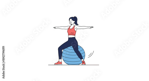 Woman in athletic wear performing a stability lunge exercise with an exercise ball, focusing on balance and core strength.