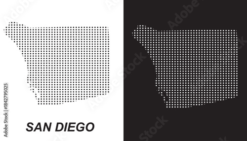 San Diego Map Vector, California City Dotted Pattern Black and White Shapes, San Diego Infographic Template, Editable EPS San Diego Geography