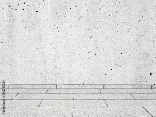 Plastered white wall clean and empty with floor