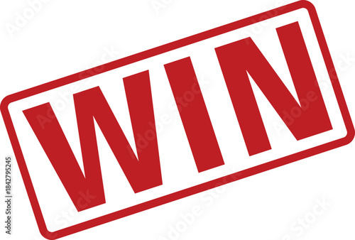 Red WIN Text Inside a Red Rectangular Stamp Border on White Background Image