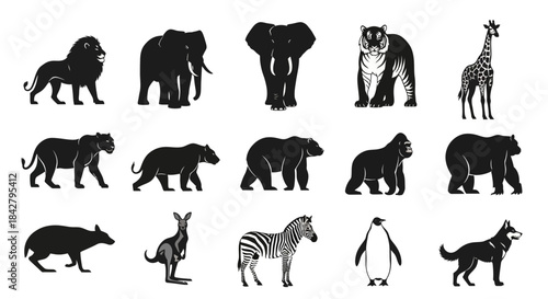 Collection of silhouette african wildlife animals and other creatures