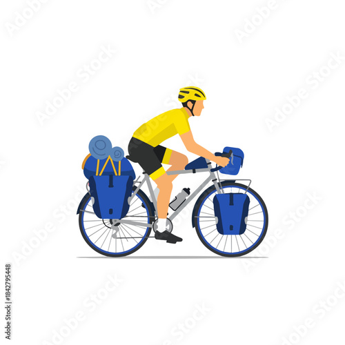 Cyclist with Touring Gear on Bicycle.