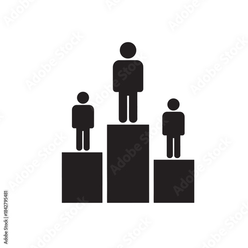Black Silhouette of Three People on Podium Isolated on White Background