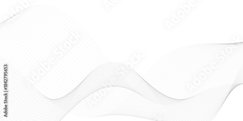 Abstract halftone background with wavy surface made of gray dots on white background. Flowing dots particles wave pattern 3D curve halftone black gradient curve shape isolated