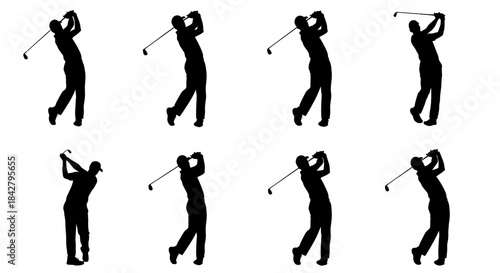Silhouettes of a golfer s swing in sequential motion