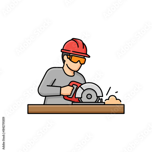 Carpenter Using Circular Saw On Wood.