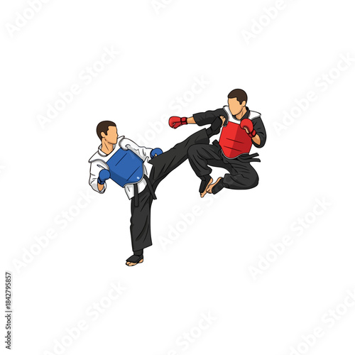 Two businesspeople sparring in suits with boxing gloves.