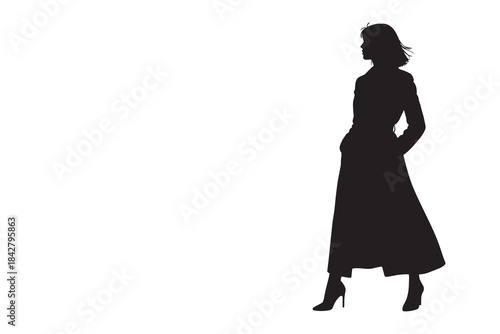 Stylish Woman in Long Trench Coat Fashion Silhouette