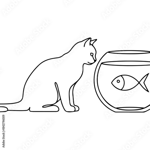 Curious Cat in Minimalist Line Art Portrait.