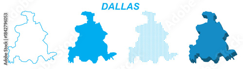 Dallas Map Vector Set, Texas Outline Silhouette Dotted 3D Solid Shapes, Dallas City Infographic Template, Editable EPS Dallas Geography