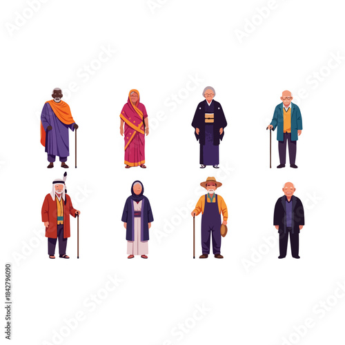 Elderly People Group With Canes.