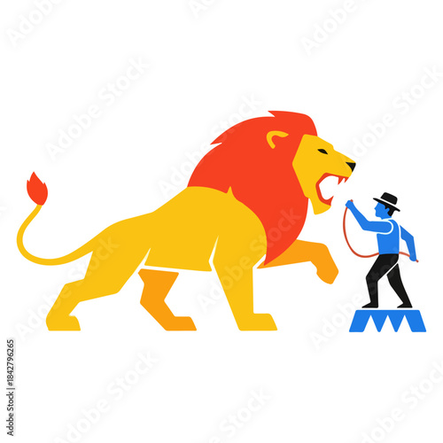 Lion with vibrant red mane in dynamic pose.