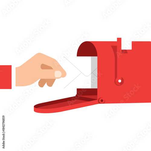 Hand Inserting Envelope into Red Mailbox.