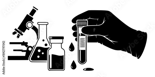 Blood Sample Vial Lab Testing Vector Silhouette